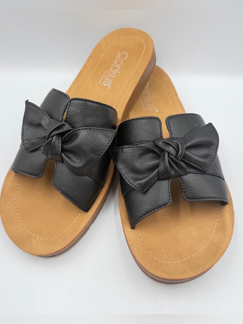 Corkys Rock the Bowt Womens 9 Black Sandal Slide Flat Knot Bow Cushioned Ltwt